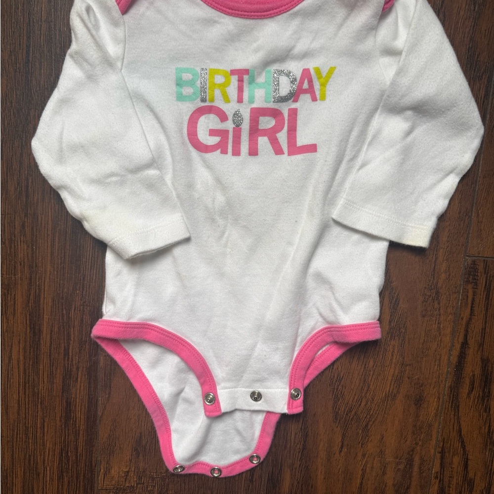 Carter's White Bodysuit with Pink Trim and Multicolor "BIRTHDAY GIRL" Graphic